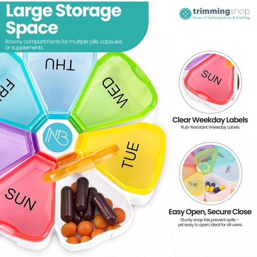 7 Day Weekly Daily Large Pill Box Medicine Organizer Storage Dispenser Flower - Picture 4 of 8