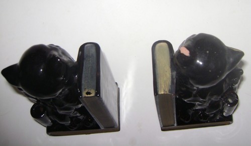 Sujetalibros vintage MCM cerámica negro gatitos soporte para bolígrafo detalles dorados Japón - Imagen 13 de 13