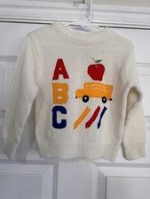 Vintage Toddler Sweater JJ Fargo ABC  s Preschool Apple School bus 70s 80s Size 3