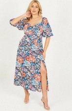 QUIZ Gorgeous Midi Dress, Size 22, RRP£40, Summer, Floral, Blue/Red Split Hem 💙