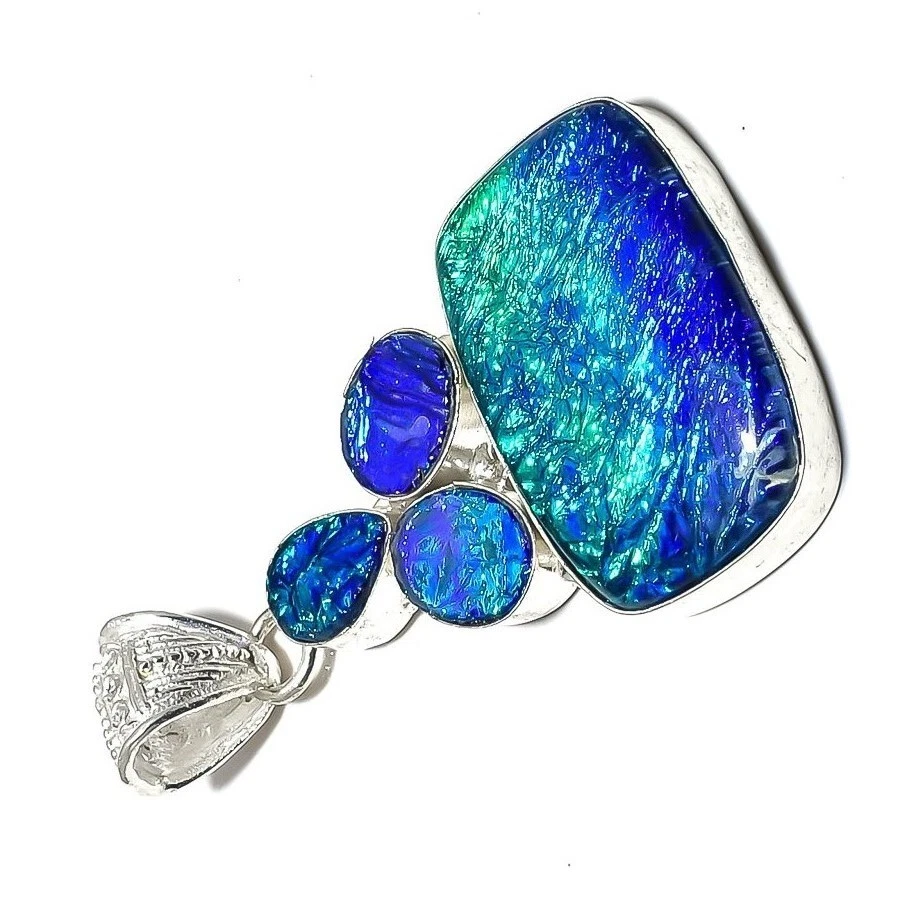 Кулон ювелирный ручной работы из стерлингового серебра 925 пробы с австралийским тройным опалом - Изображение 4 из 4