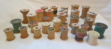 Lot Of 31 Vintage Wooden Thread Spools Empty In Various Sizes & Shapes.
