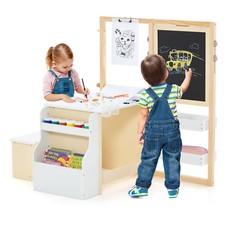6 in 1 Kinder Staffelei Set Standtafel Holz doppelseitig Kindertafel mit Bank