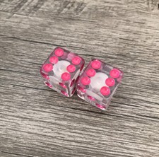 2X Clear Dice Pink Dots Valve Stem Cover Caps Car Truck Bike Motorcycle Bicycle