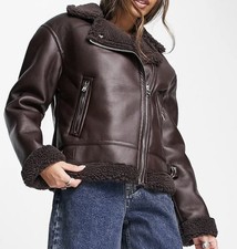 Bershka Chocolate Brown Aviator Jacket Coat Size S Brand New With Tags