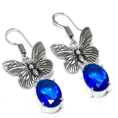 Boucles D'oreilles Tombantes Argent 925 Fait Main Tourmaline Verte Naturelle