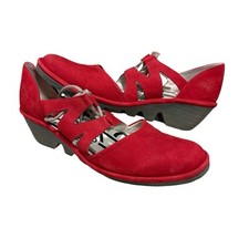 FLY LONDON Sandals Women's EU 40 US 9-9.5 Red Leather Phis Wedge Sandal Tie Up