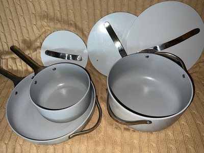 Caraway Ceramic Cookware Set   3 pots with lids, pot organizers
