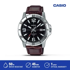 Casio MTP-VD01L-1BVUDF Men’s Analog Watch – Leather Band Date Display 50M Water