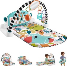 Fisher-Price Baby Playmat Glow and Grow Kick Play Piano Gym, Blue Musical L...