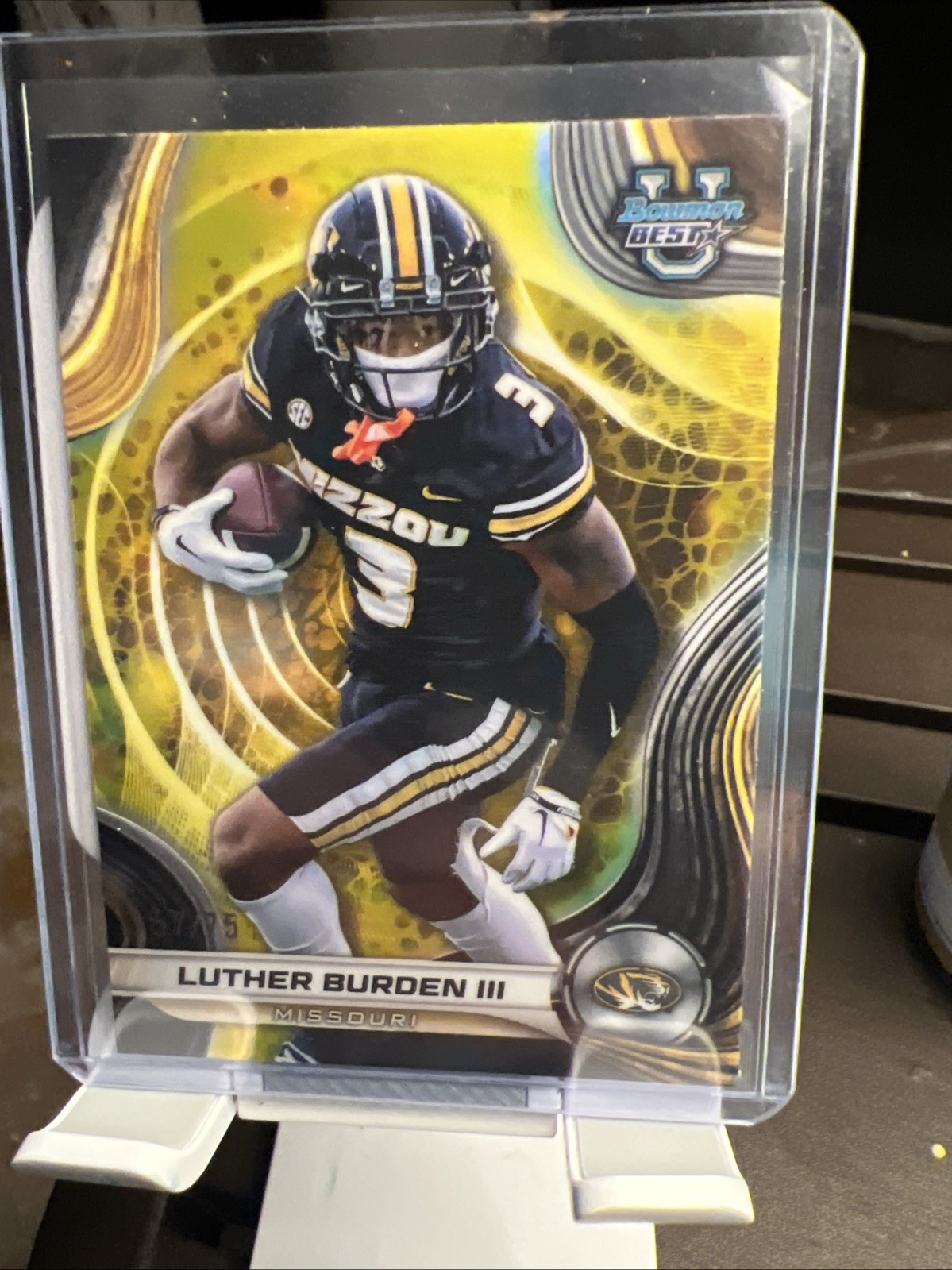 2024 Bowman Best University #21 Luther Burden III /75 Yellow Refractor Mizzou