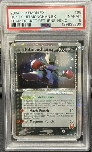2004 POKEMON EX TEAM ROCKET RETURNS #98 ROCKET'S HITMONCHAN EX-HOLO PSA 8*SWIRL*