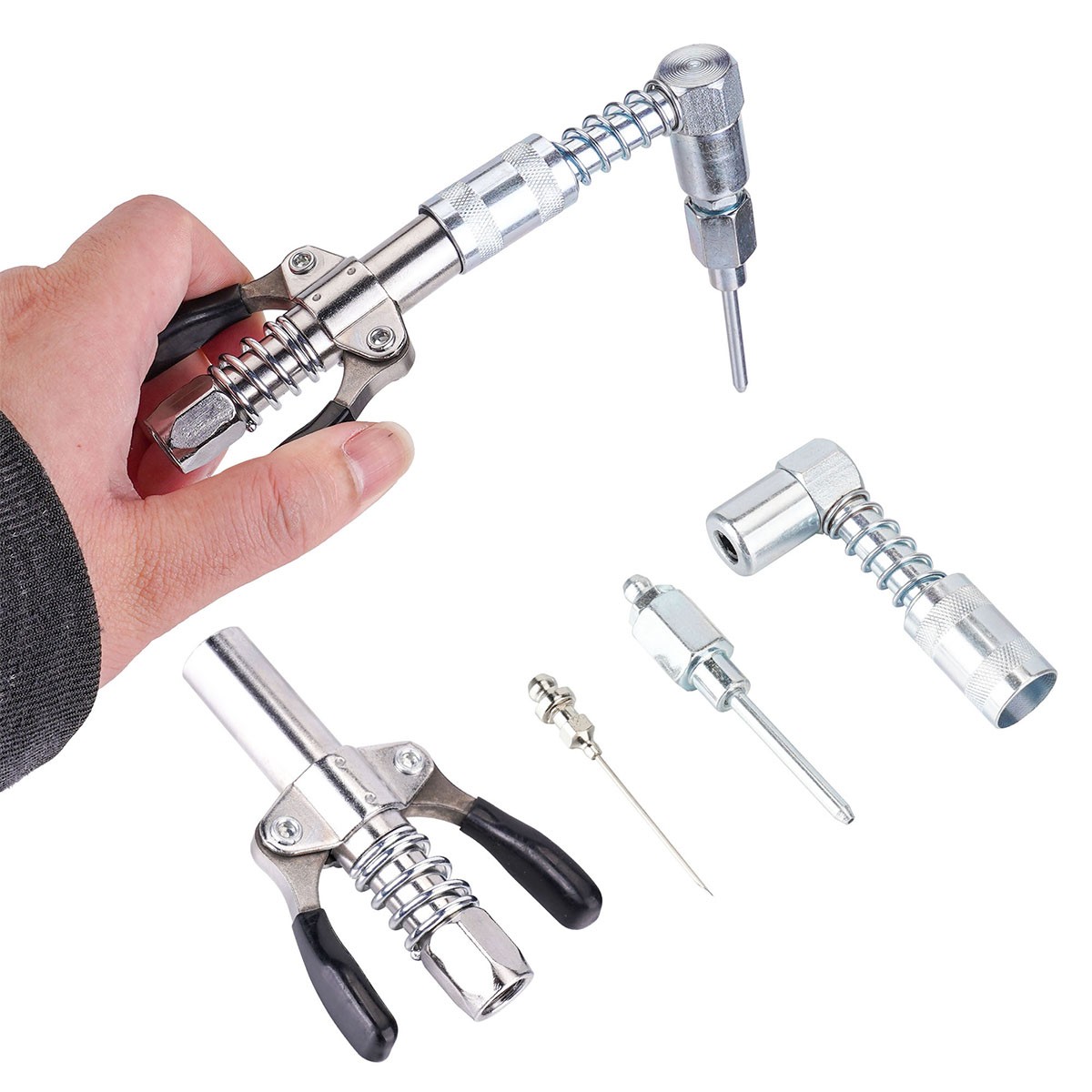 Grease Gun Accessory Kit 90 Degree Coupler Adapter Needle Tips Dispenser Steel