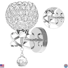 TISLYCO Modern Silver Crystal Wall Sconces - Elegant Lamp with Crystal Ball