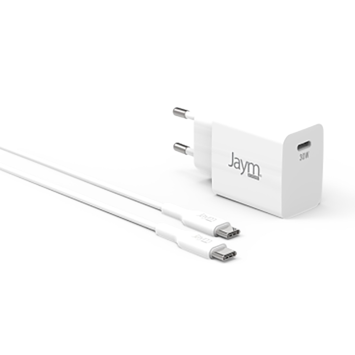 Chargeur de pointe GaN 30W Jaym avec cordon haut de gamme USB-C 2m blanc