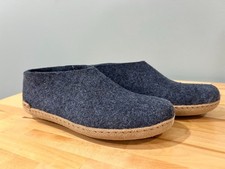 Glerups Shoe Navy Slipper with Leather bottom EU Size 39