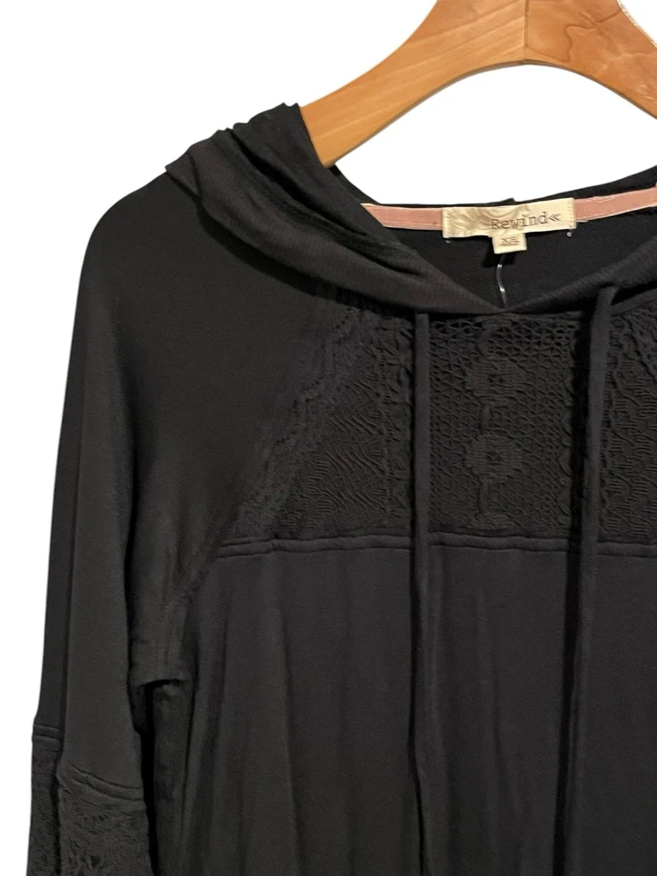 Suéter Pullover Ligero Rewind Con Capucha Para Mujer Talla XS Negro Encaje Nuevo con Etiquetas Foto 2 de 4