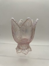 VTG Fenton Pink Opalescent Carnival Glass Tulip Two-Way Candle Holder W/sticker