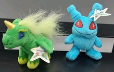Vintage 2004 Neopets McDonald's Blue Grundo  Green UnibHappy Meal Toy Tags 4"