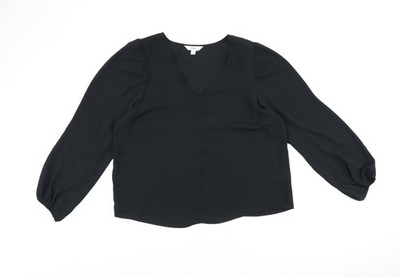 Marks and Spencer Damen Schwarz Polyester Basic Bluse Größe 18 V-Ausschnitt - Knopf