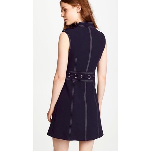Veronica Bartkleid Nico Stehkragen Knöpfe A-Linie dunkelmarine neu ohne Etikett $ 495 #1029 - Bild 4 von 9