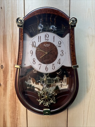 Rhythm Small World Musical Wall Clock 4MH836 Quartz Teardrop Brown Analog Bin AH