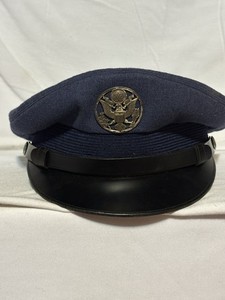 Vintage 1950's Sz 7 1/4 Air Force Service Cap  Hat Cover Navy Blue With Badge