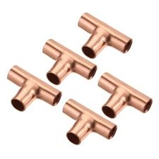 5Pcs 1/4" ID Tee Copper Fitting for HVAC Air Conditioner Welding Joint 3 Way