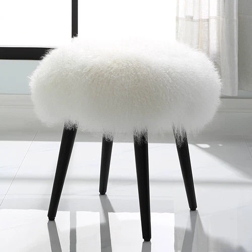 Uttermost Wooly White Sheepskin Accent Stool - Picture 3 of 5