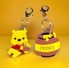 2 Pc Gold Winnie The Pooh  Honey Pot Charm Zipper Pull  Keychain Add On Clips