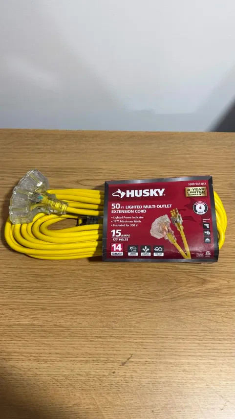Husky 50 Ft. 14/3 Medium Duty Indoor/Outdoor Extension Cord with Multiple Outlet