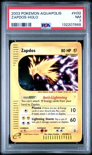 2003 POKEMON AQUAPOLIS #H32 ZAPDOS-HOLO PSA 7