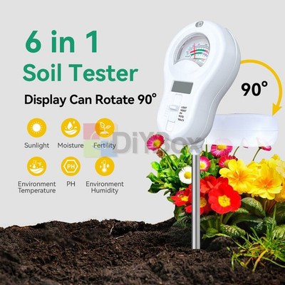 6 in 1 Soil pH Water Moisture Fertility Humidity Light Tester Meter Plant Garden