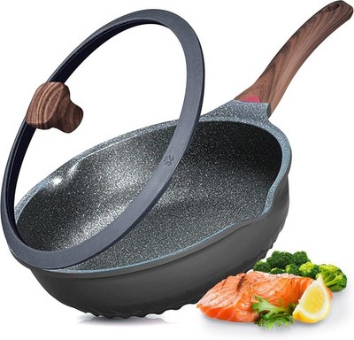 Nonstick Deep Frying Pan Skillet with Lid, 11in/5Qt Saute Pan, German 3C+ Cer.