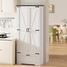 65" Kitchen Pantry Cabinet Farmhouse Tall Cupboard White Freestanding Cabinet
