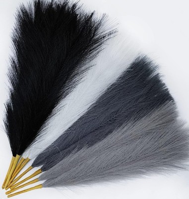 8 Pcs 17'' Pampas Grass Faux Dried Decor, Fluffy Fake Small Pompas Artificial ...