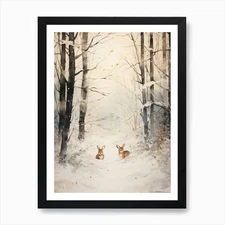 Winter Watercolour Rabbit 1 Art Pri Framed Wall Art Poster Canvas Print Picture