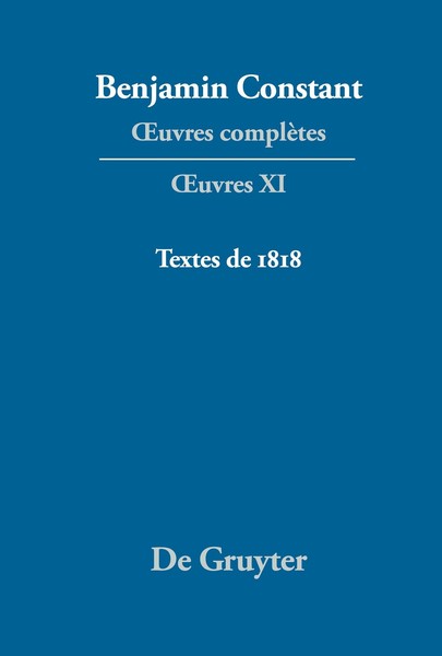 ¿Uvres ComplèTes, Xi, Textes De 1818, Benjamin Constant-image