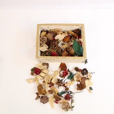 Christmas Potpourri Decor in Rustic Wood Basket with Pinecones