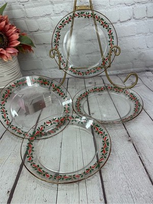 vtg 1990s ACO3 by Arcoroc Glass Luncheon Plate christmas winter holiday 4pc set