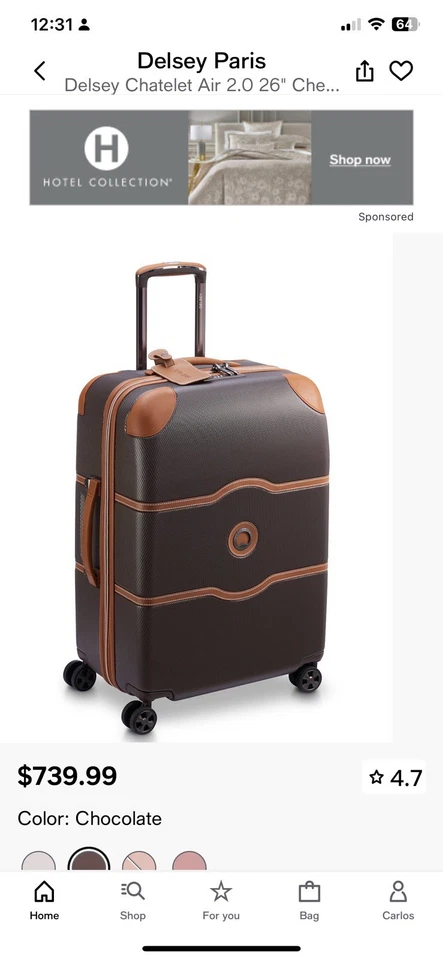 Delsey Paris Chatelet Air 2.0 26" Check-In Spinner Trunk Chocolate new - Image 2 of 4