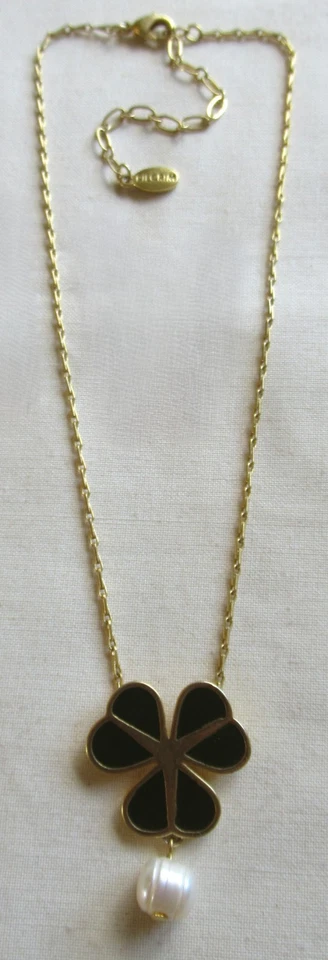 COLLAR COLGANTE TRÉBOL TRÉBOL ESMALTE DANÉS PEREGRINO TONO DORADO 14-17" (13101) Foto 4 de 4