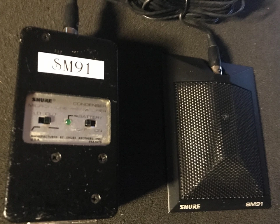 SHURE SM91 CONDENSER MICROPHONE WITH 94A1670 MICROPHONE PREAMPLIFER AND CABLE'S - Image 3 of 4