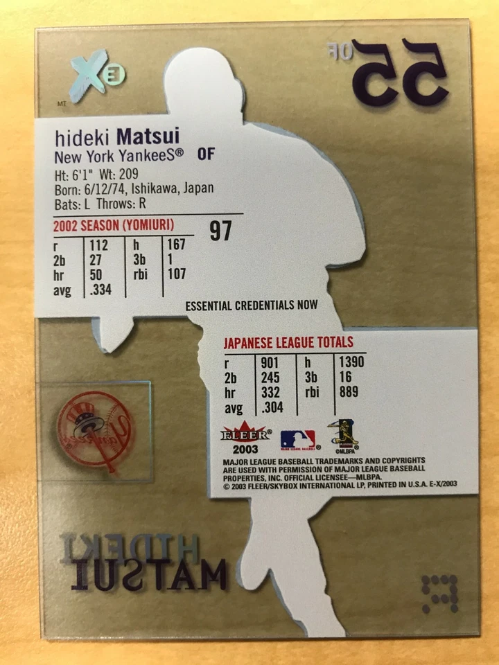 Fleer E-X #97 2003 Hideki Matsui 13/97 RC credenciales esenciales ahora paralelo  Foto 3 de 3
