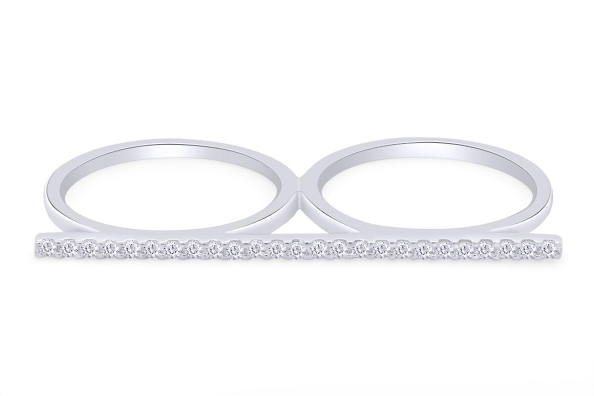 1/4ct Natural Round Diamond Double Finger Bar Ring in 14K Solid White ...