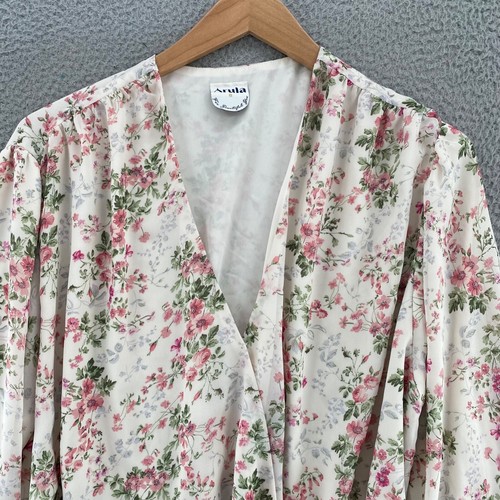 Arula Top Women B US 2X Plus Ivory Floral Long Balloon Sleeve Wrap Smocked Waist - Picture 2 of 11