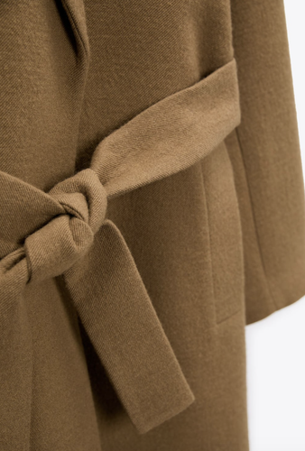 ZARA WOMEN NEW WOOL BLEND BELTED COAT LIMITED EDITION TAUPE BROWN CAMEL 9283/817 - Picture 4 of 9