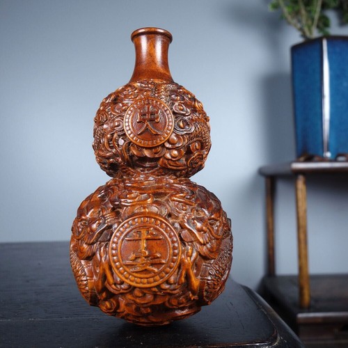 Antigua estatua china de madera de boj tallado dragón calabaza de madera decoración del hogar arte - Imagen 4 de 9