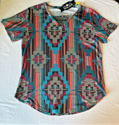 Crazy Train Women's Multicolor Aztec Print Soft T-Shirt Small