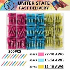 200pcs Heat Shrink Butt Wire Splice Connectors Seal Crimp Terminals Waterproof